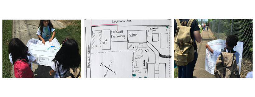 Lonsdale Elementary students participating in mapping their schoolyard and local public garden